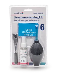 Covetrus Set De Limpieza De Microscopios - Líquido Limpiador De Lentes, Paño Sin Pelusa, Cepillo, Soplador De Aire, Bastoncillos